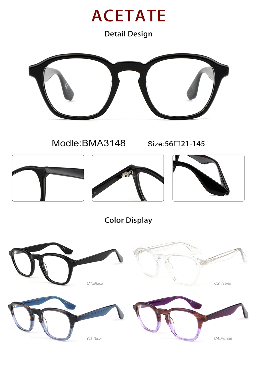 Wholesale Acetate Glasses Frames Detials BMA3148 Montures de lunettes en acétate, vente en gros, détails BMA3148