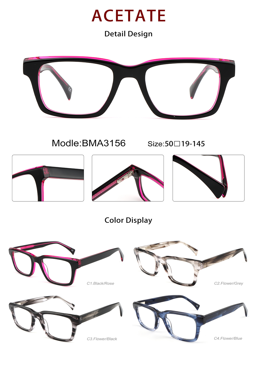 Wholesale Acetate Glasses Frames Detials BMA3156 Montures de lunettes en acétate, vente en gros, détails BMA3156