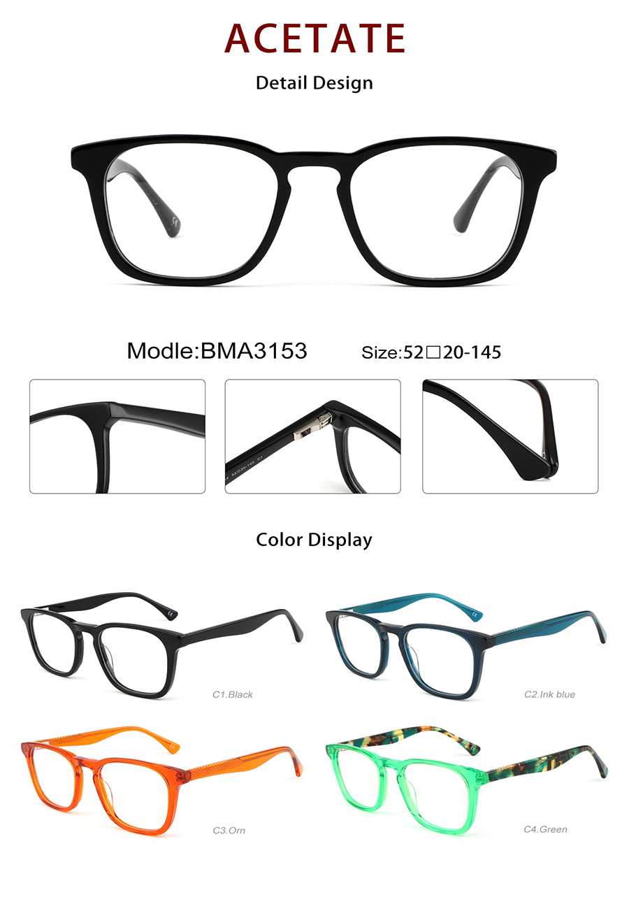 Wholesale Acetate Glasses Frames Detials BMA3153 Montures de lunettes en acétate, vente en gros, détails BMA3153