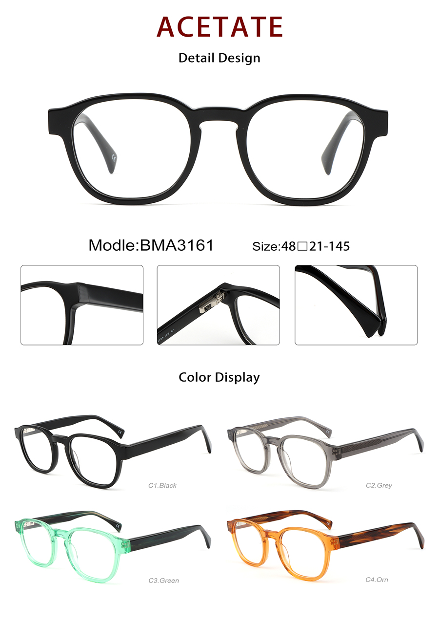 Wholesale Acetate Glasses Frames Detials BMA3161 Montures de lunettes en acétate, vente en gros, détails BMA3161