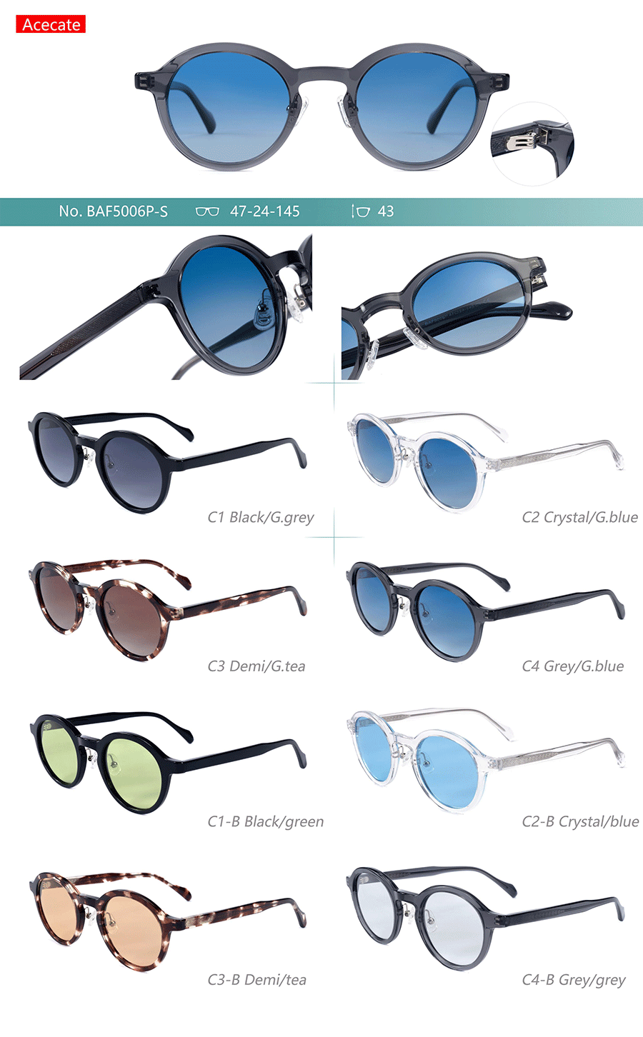 Wholesale Acetate Sunglasses-BAF5006PS Lunettes de soleil en acétate en gros-BAF5006PS