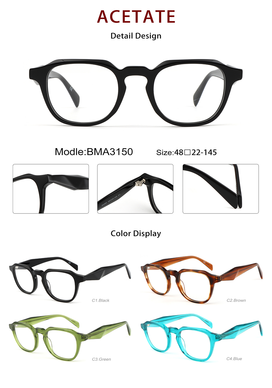 Wholesale Acetate Glasses Frames Detials BMA3150 Montures de lunettes en acétate, vente en gros, détails BMA3150