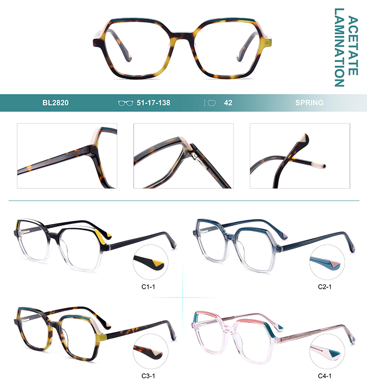 Wholesale Acetate Glasses Frames Details BL-2820 Montures de lunettes en acétate en gros, détails BL-2820