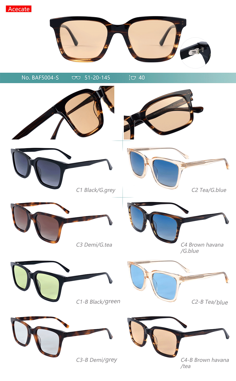 Wholesale Acetate Sunglasses-BAF5004S Lunettes de soleil en acétate en gros-BAF5004S