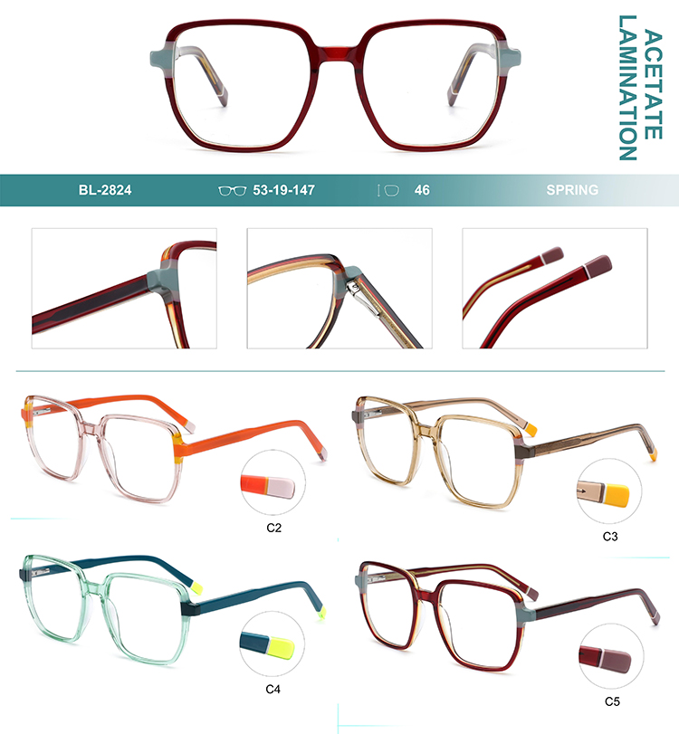 Wholesale Acetate Glasses Frames Details BL-2824 Montures de lunettes en acétate en gros, détails BL-2824