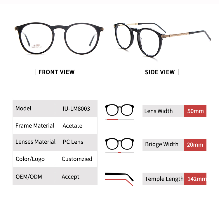Montures optiques rondes en acétate - Taille