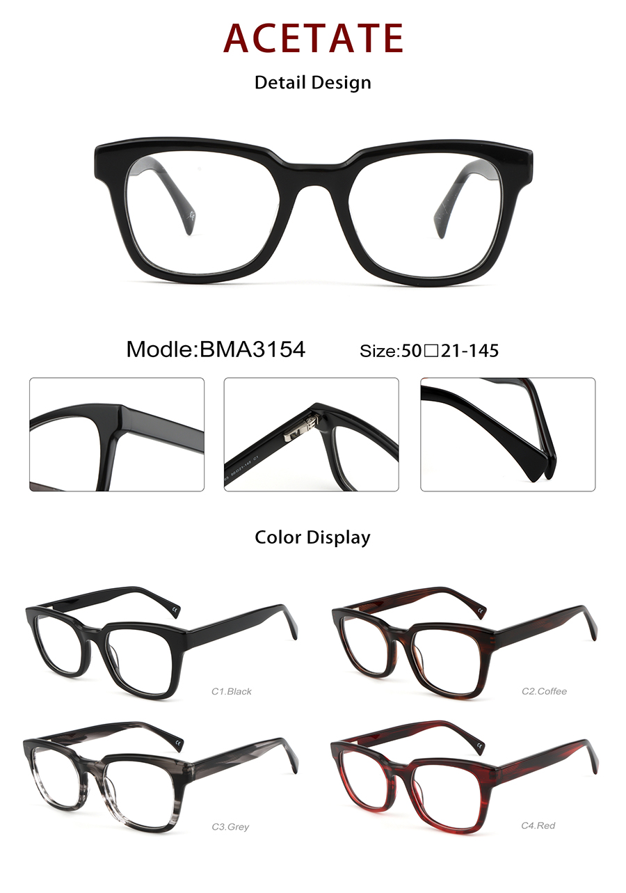 Wholesale Acetate Glasses Frames Detials BMA3154 Montures de lunettes en acétate, vente en gros, détails BMA3154