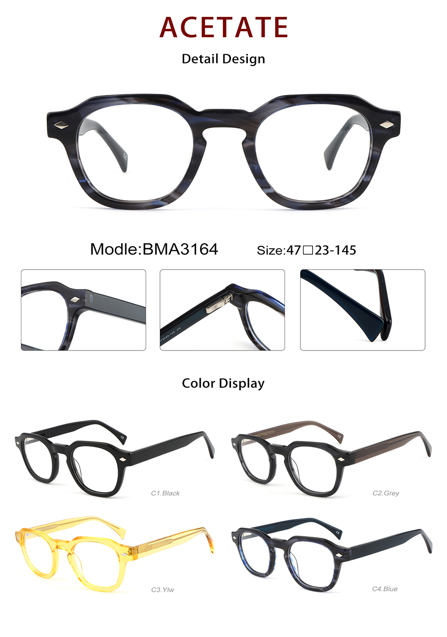 Wholesale Acetate Glasses Frames Detials BMA3164 Montures de lunettes en acétate, vente en gros, détails BMA3164