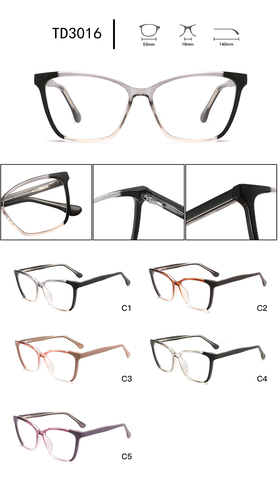 black plastic glasses frames TD3016 montures de lunettes en plastique noir TD3016