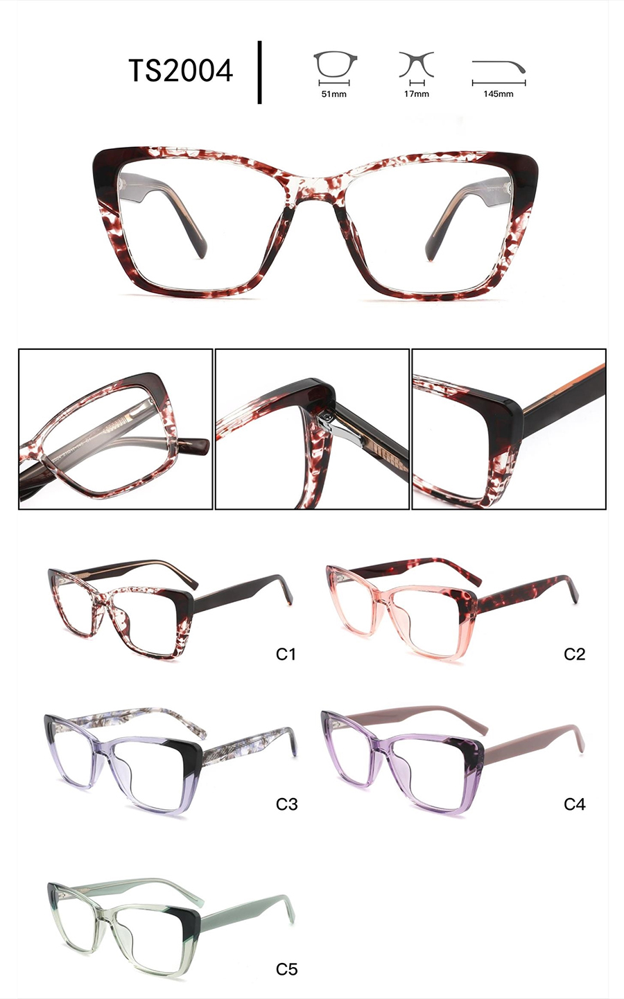 trendy prescription glasses frames TS2004 montures de lunettes de prescription tendance TS2004