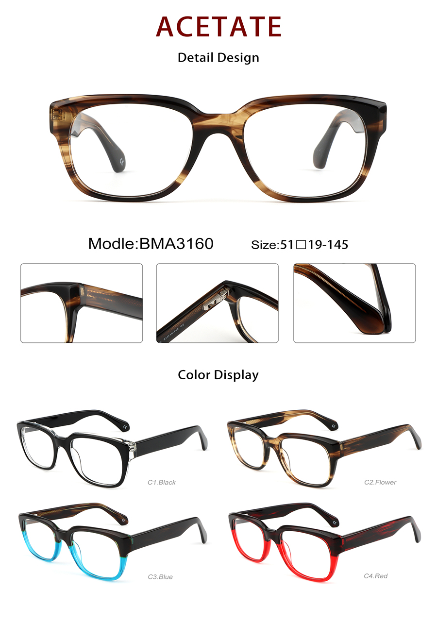 Wholesale Acetate Glasses Frames Detials BMA3160 Montures de lunettes en acétate, vente en gros, détails BMA3160