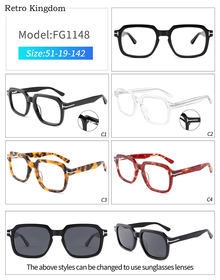 FG1148 montures de lunettes carrées vintage FG1148