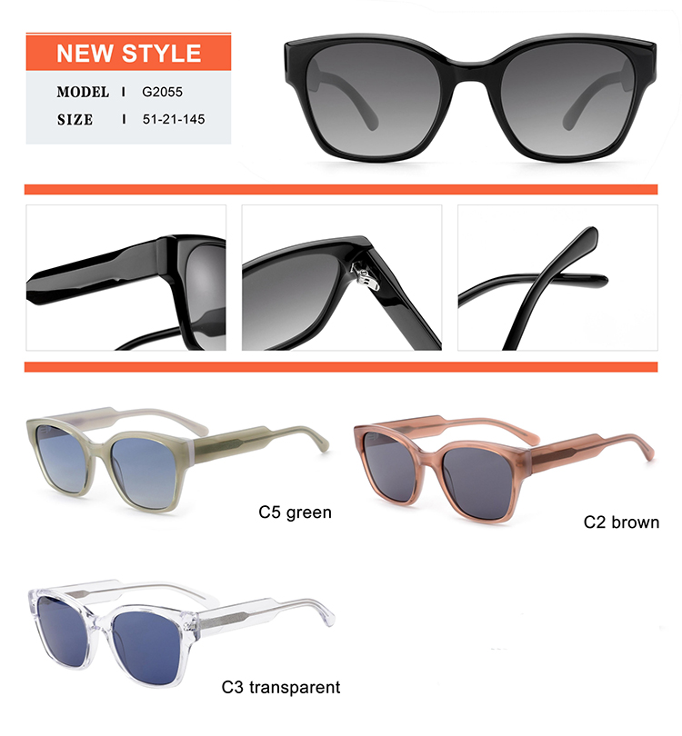 D&eacute;tails des lunettes de soleil en ac&eacute;tate - G2055