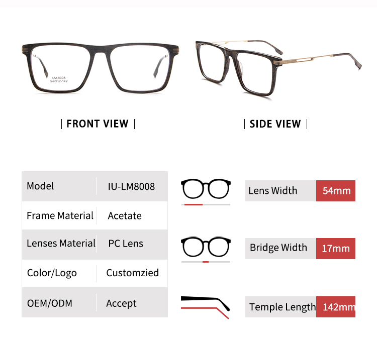 Lunettes rectangulaires fines - Taille