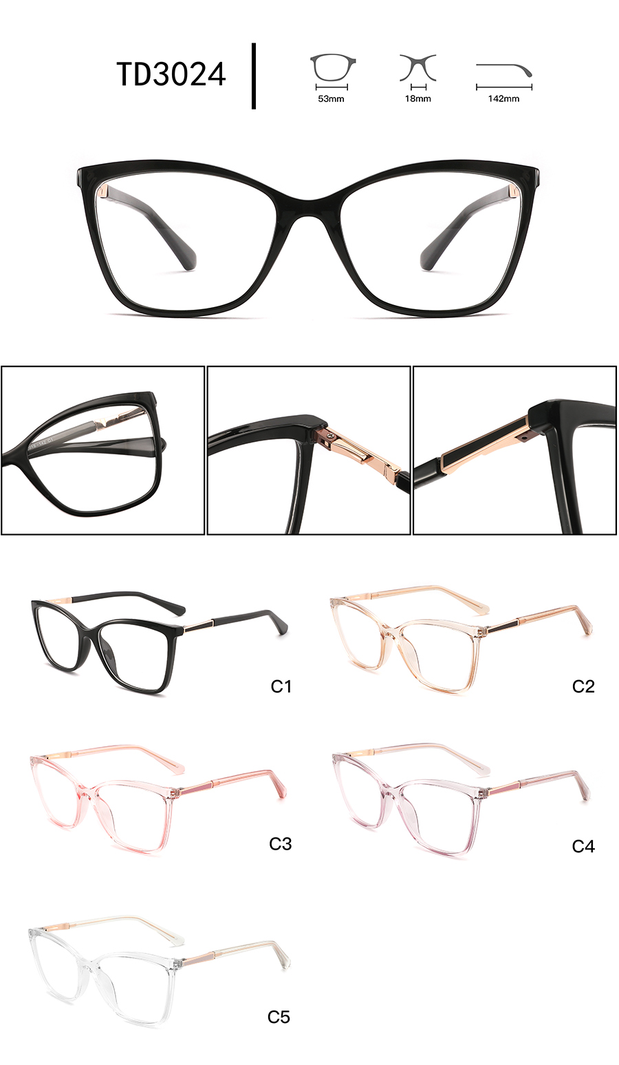 montures de lunettes classiques femmes TD3024