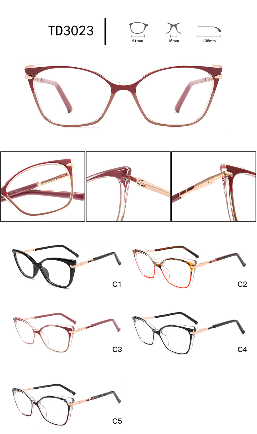 montures de lunettes r&eacute;tro bon march&eacute; TD3023