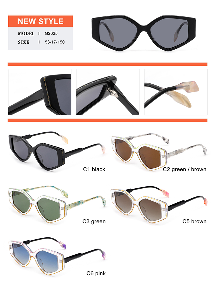 D&eacute;tails des lunettes de soleil en ac&eacute;tate - G2025