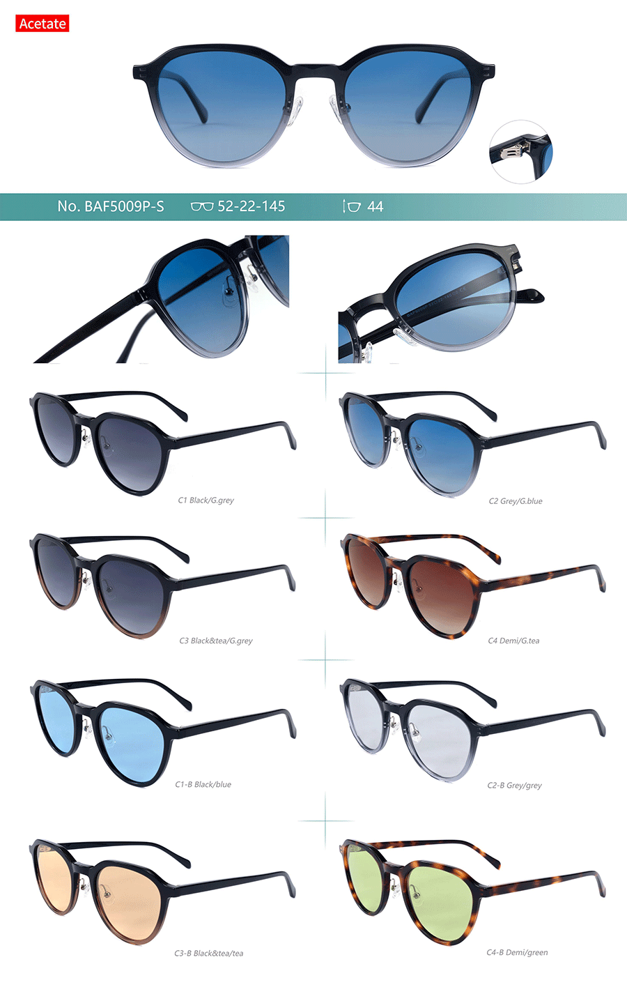 Lunettes de soleil en ac&eacute;tate en gros-BAF5009PS