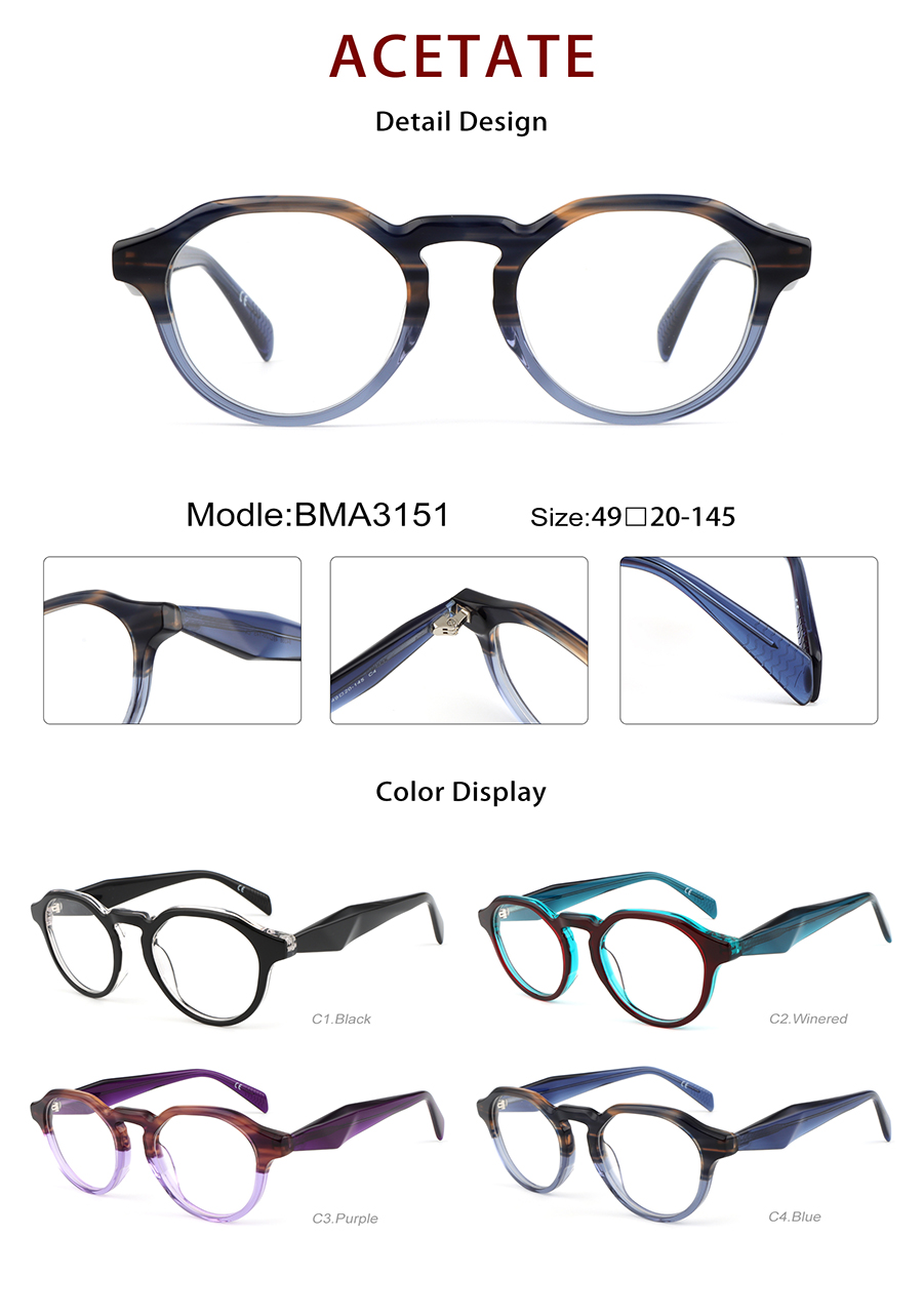 Montures de lunettes en ac&eacute;tate, vente en gros, d&eacute;tails BMA3151