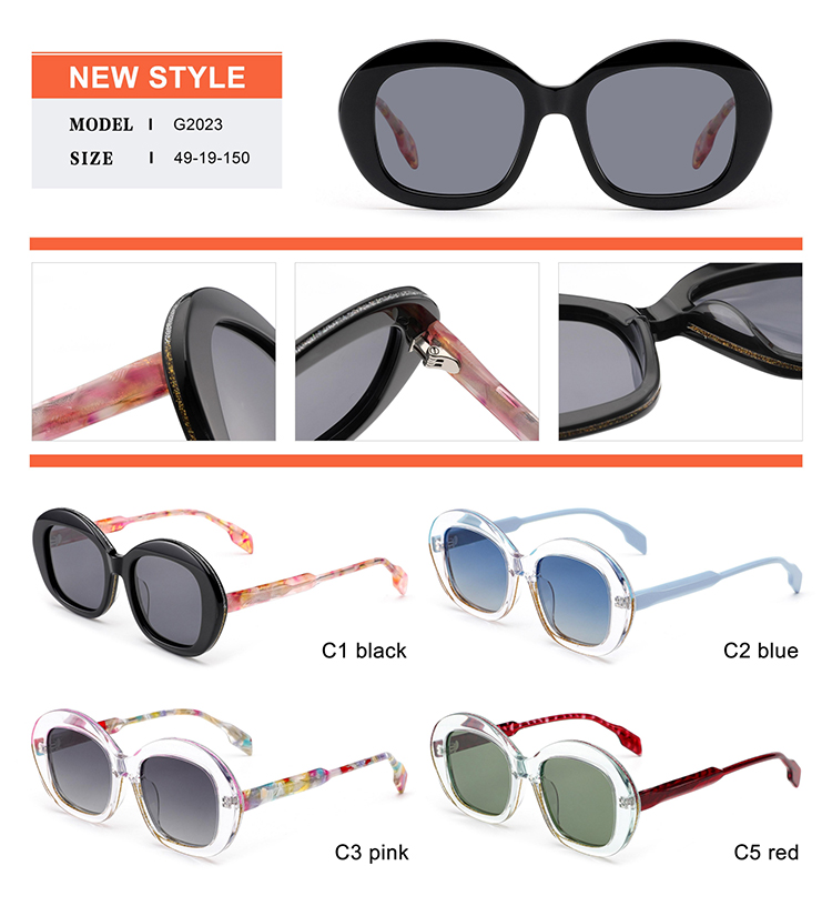 D&eacute;tails des lunettes de soleil en ac&eacute;tate - G2023