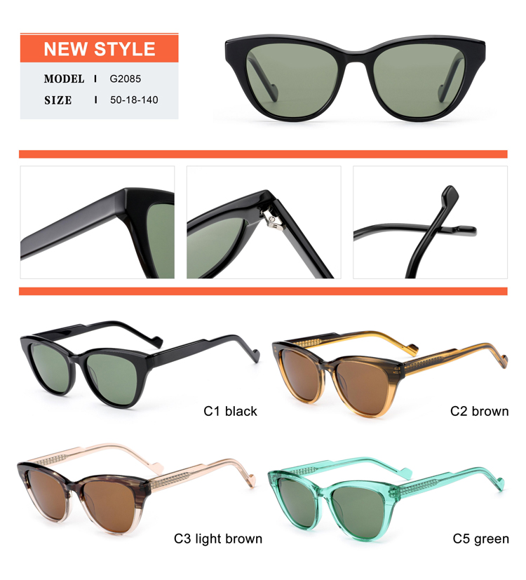 D&eacute;tails des lunettes de soleil en ac&eacute;tate - G2085