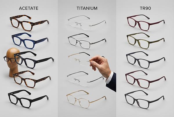 Tableau de comparaison des risques de vente au d&eacute;tail en ac&eacute;tate, TR90 et titane