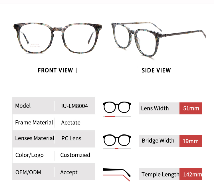 Monture Optique Carr&eacute;e - Taille