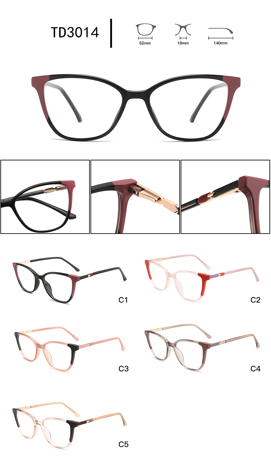 montures de lunettes &eacute;l&eacute;gantes pour dames TD3014