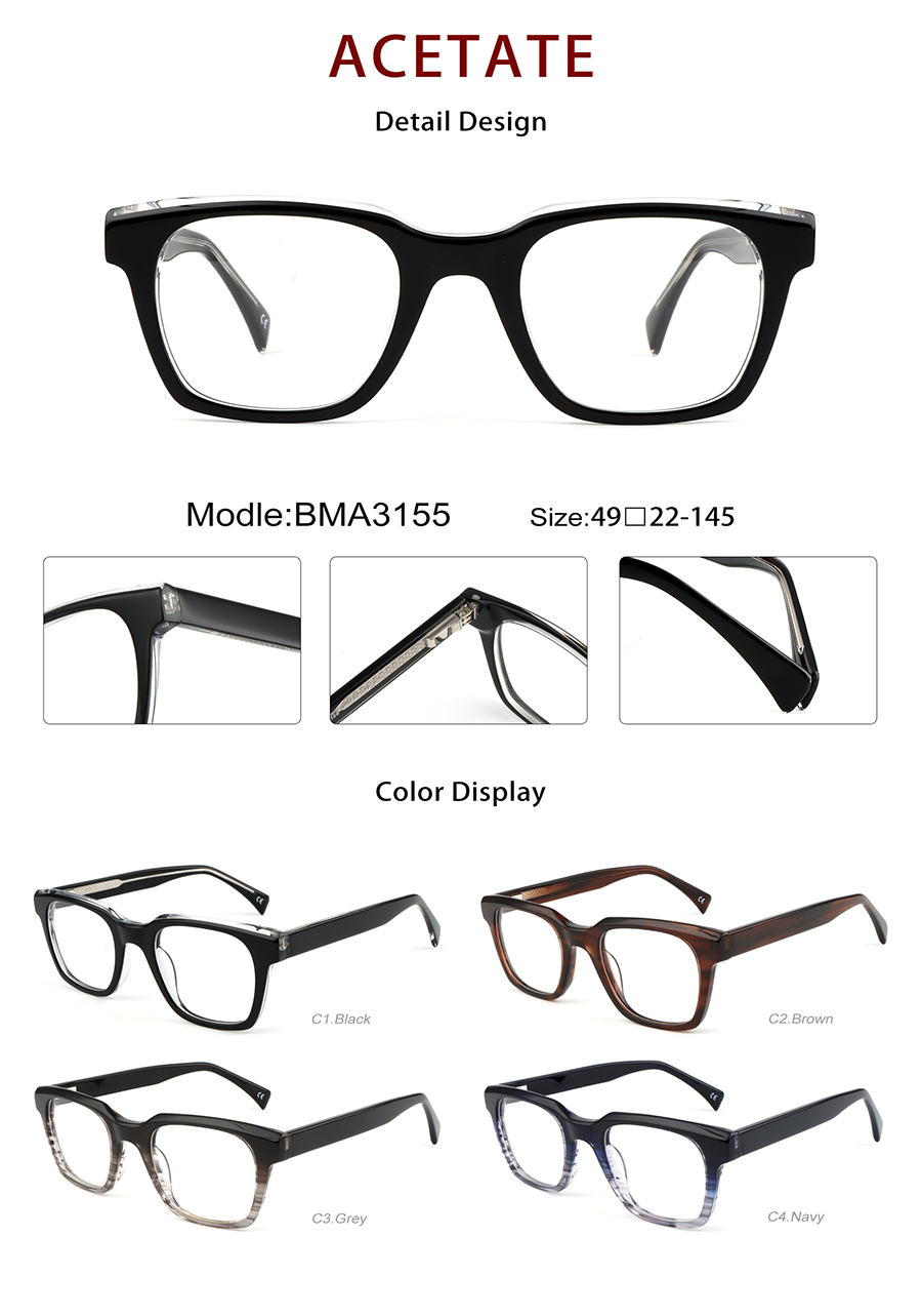 Montures de lunettes en ac&eacute;tate, vente en gros, d&eacute;tails BMA3155