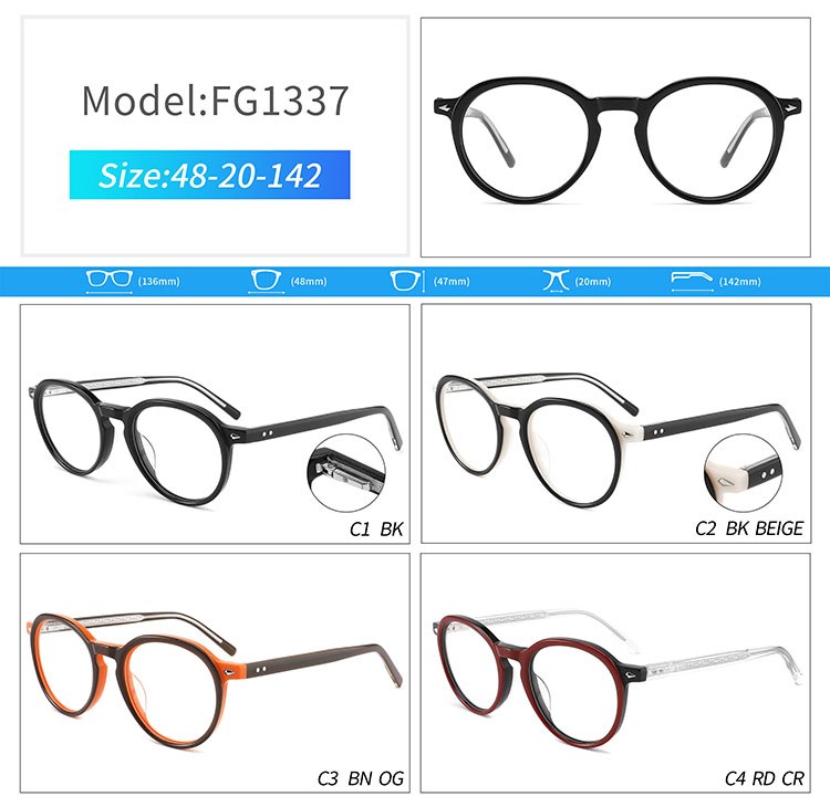 FG1337- lunettes rondes vintage en ac&eacute;tate