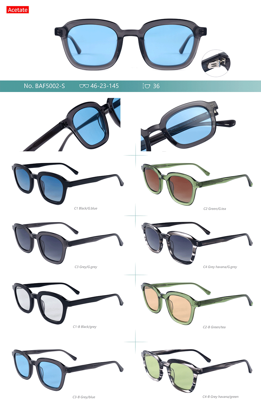 Lunettes de soleil en ac&eacute;tate en gros-BAF5002S