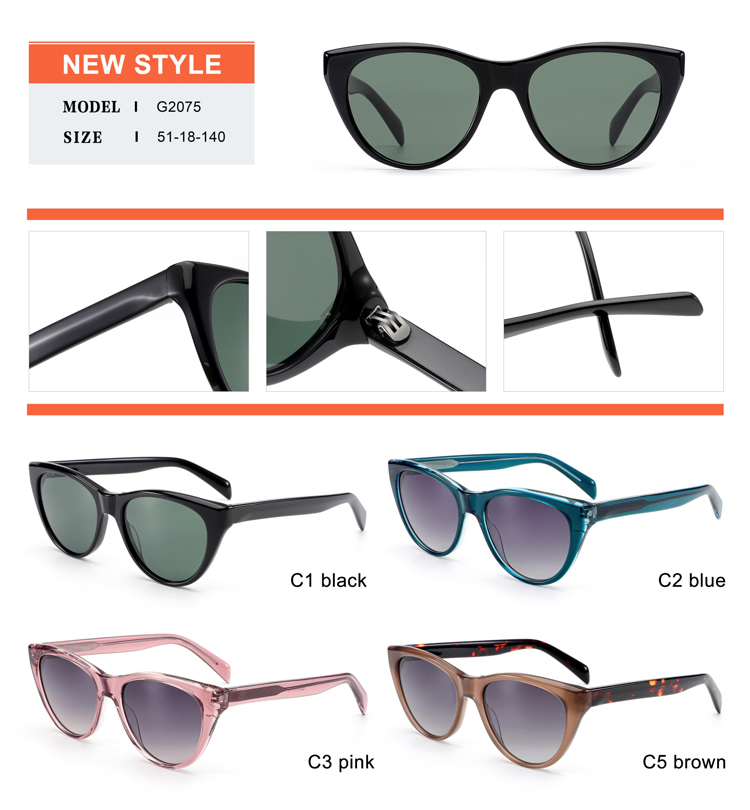 D&eacute;tails des lunettes de soleil en ac&eacute;tate - G2075