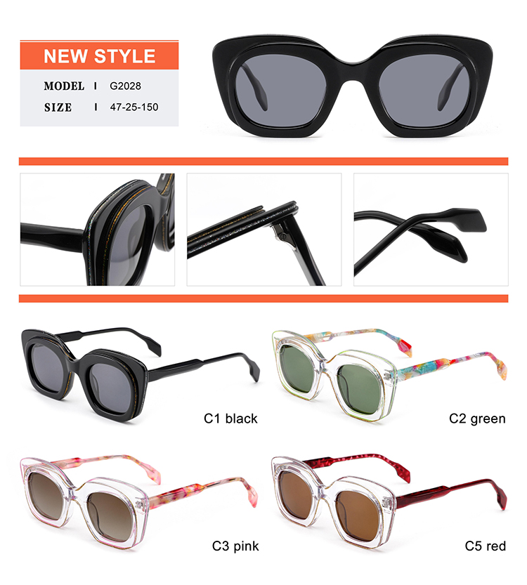 D&eacute;tails des lunettes de soleil en ac&eacute;tate - G2028