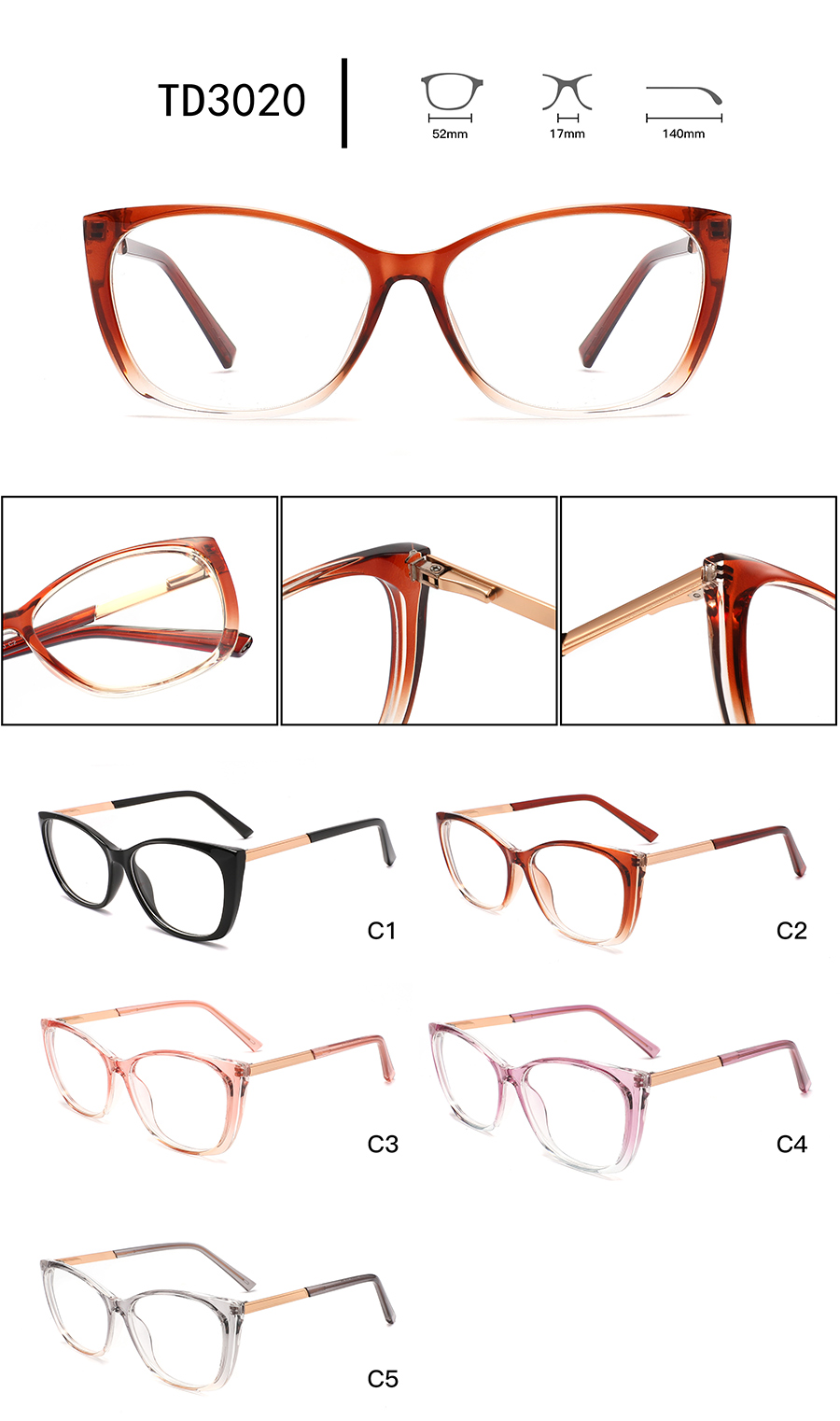 montures de lunettes en plastique pour femmes TD3020