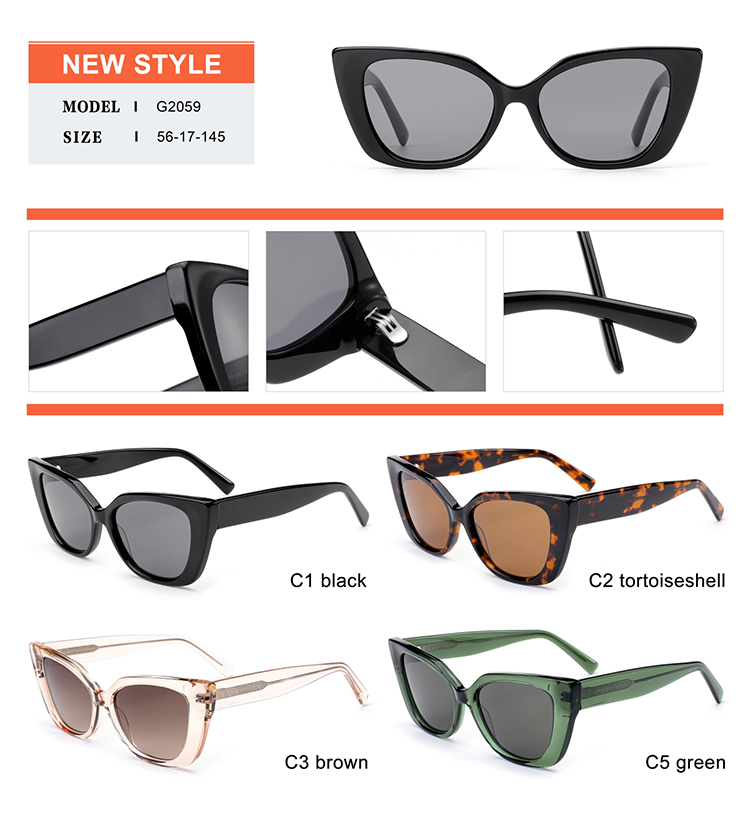 D&eacute;tails des lunettes de soleil en ac&eacute;tate - G2059