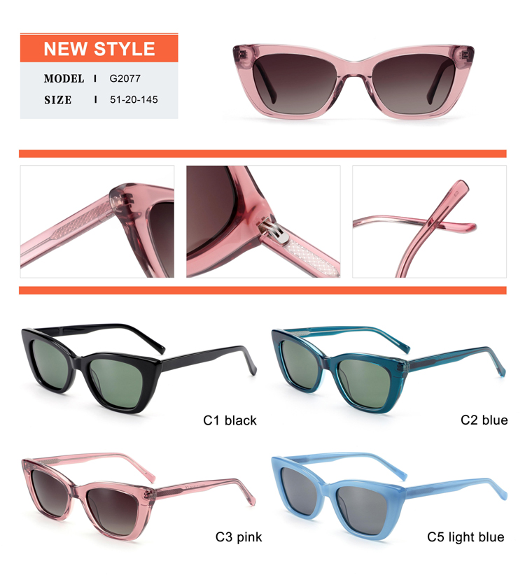 D&eacute;tails des lunettes de soleil en ac&eacute;tate - G2077