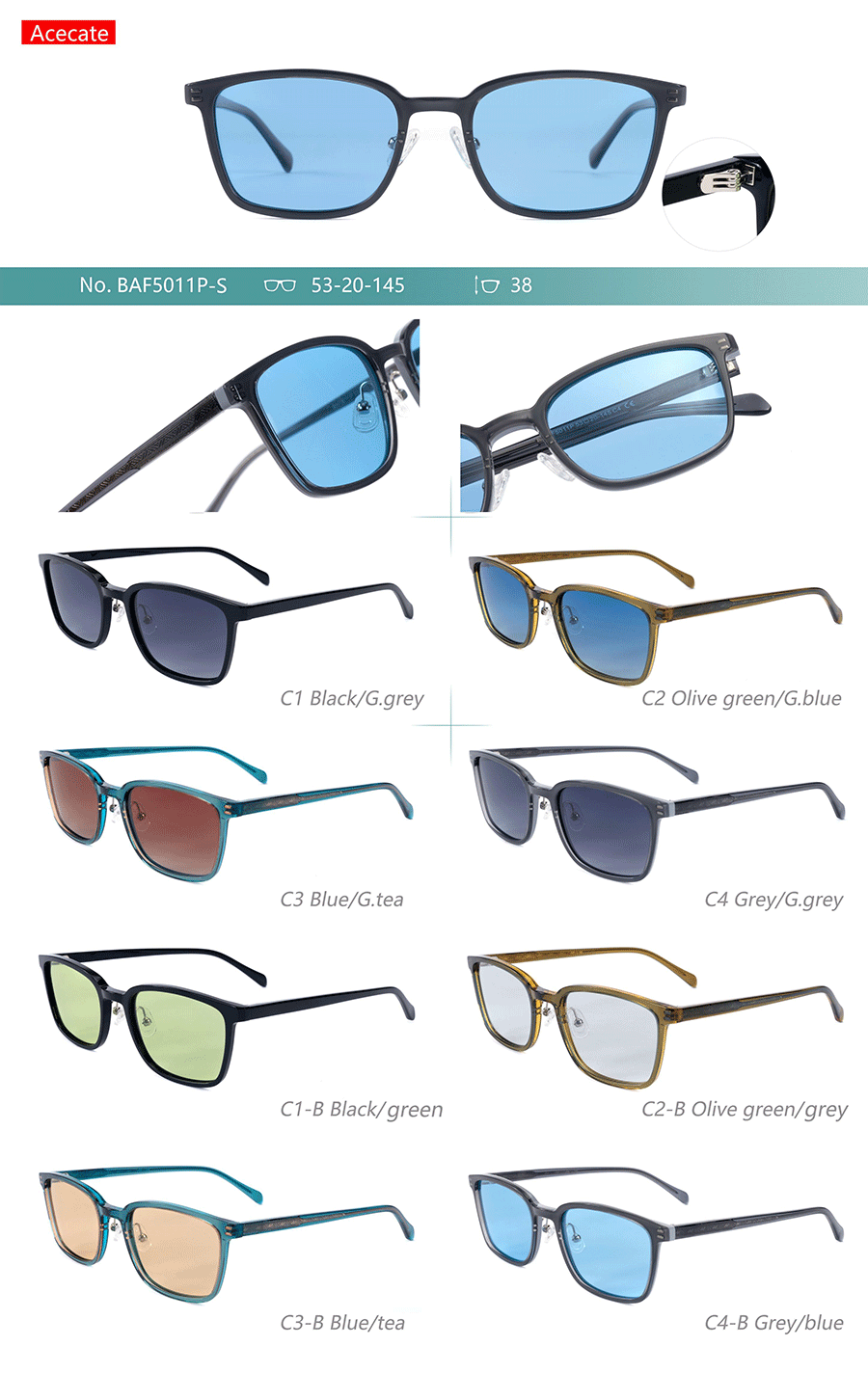 Lunettes de soleil en ac&eacute;tate en gros-BAF5011PS