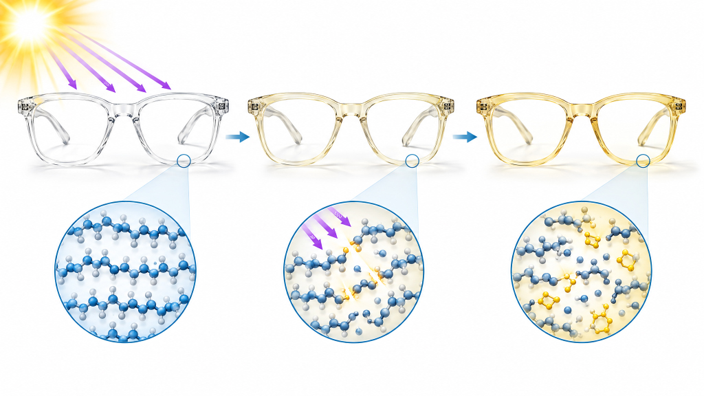 Les rayons UV provoquent le jaunissement des verres en plastique transparent.jpg