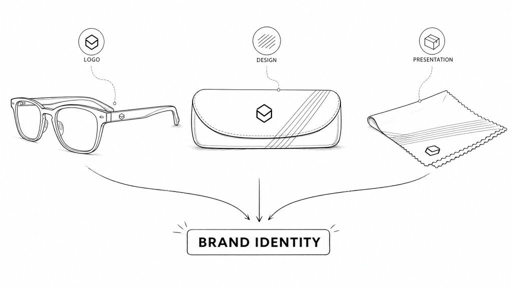 Monture de lunettes, &eacute;tui-&agrave;-lunettes-personnalis&eacute;-et-tissu-en-microfibre-de-marque-travaillant-ensemble-comme-une-identit&eacute;-de-marque-coh&eacute;sive.jpg
